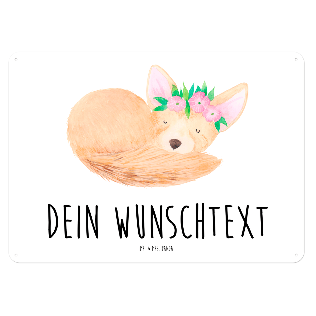 Personalisiertes Blechschild Wüstenfuchs Blumenkranz Blechschild, Metallschild, Geschenk Schild, Schild, Magnet-Metall-Schild, Deko Schild, Wandschild, Wand-Dekoration, Türschild, Afrika, Wildtiere, Wüste, Wüstenfuchs, Blumen, Blumenkranz, Glücklich