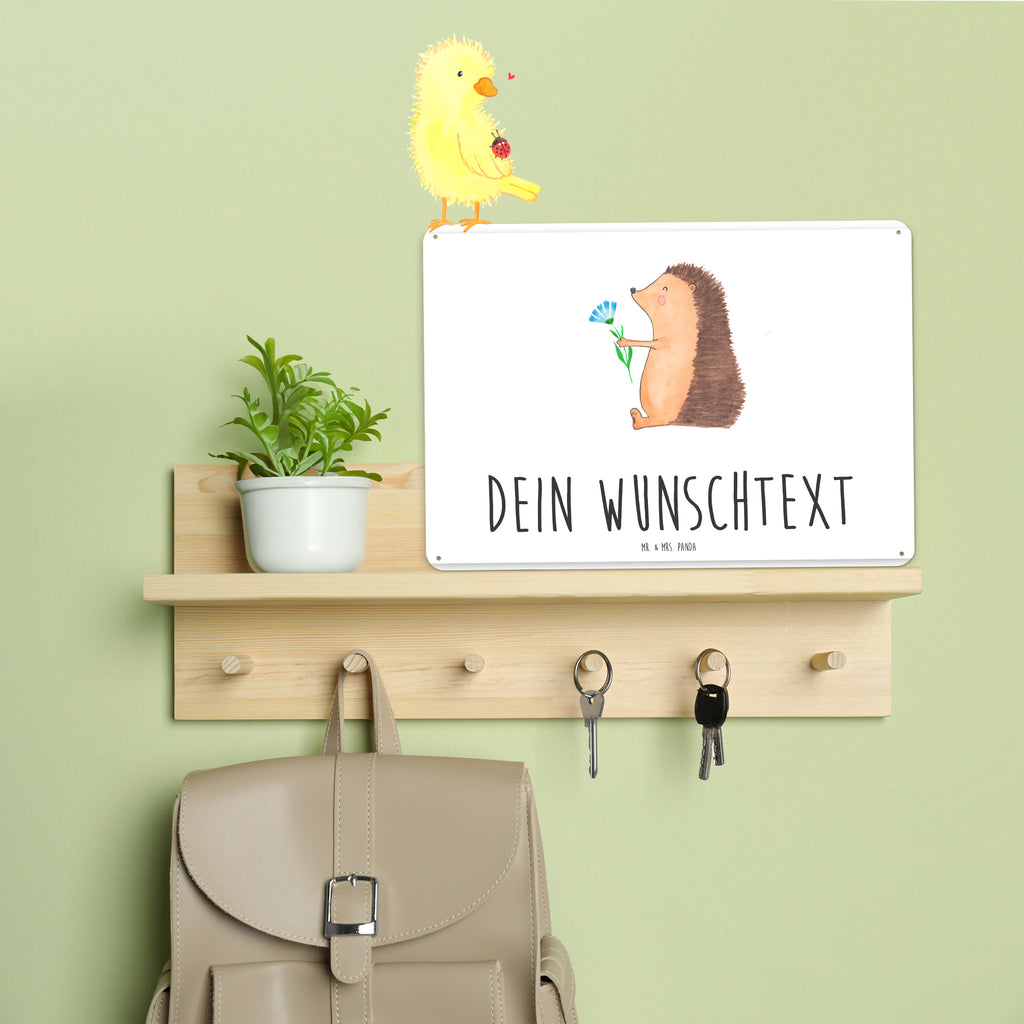 Personalisiertes Blechschild Igel mit Blume Blechschild, Metallschild, Geschenk Schild, Schild, Magnet-Metall-Schild, Deko Schild, Wandschild, Wand-Dekoration, Türschild, Tiermotive, Gute Laune, lustige Sprüche, Tiere, Igel, Gute Besserung, Genesungswünsche, Krankheit, Krankenhaus, krank, Besuch