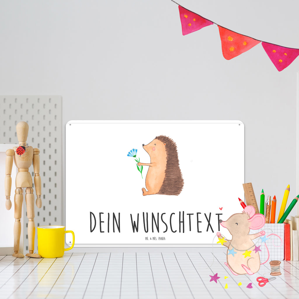 Personalisiertes Blechschild Igel mit Blume Blechschild, Metallschild, Geschenk Schild, Schild, Magnet-Metall-Schild, Deko Schild, Wandschild, Wand-Dekoration, Türschild, Tiermotive, Gute Laune, lustige Sprüche, Tiere, Igel, Gute Besserung, Genesungswünsche, Krankheit, Krankenhaus, krank, Besuch