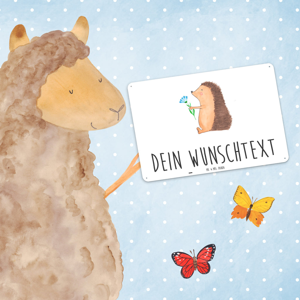 Personalisiertes Blechschild Igel mit Blume Blechschild, Metallschild, Geschenk Schild, Schild, Magnet-Metall-Schild, Deko Schild, Wandschild, Wand-Dekoration, Türschild, Tiermotive, Gute Laune, lustige Sprüche, Tiere, Igel, Gute Besserung, Genesungswünsche, Krankheit, Krankenhaus, krank, Besuch