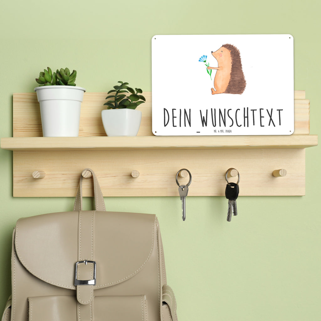 Personalisiertes Blechschild Igel mit Blume Blechschild, Metallschild, Geschenk Schild, Schild, Magnet-Metall-Schild, Deko Schild, Wandschild, Wand-Dekoration, Türschild, Tiermotive, Gute Laune, lustige Sprüche, Tiere, Igel, Gute Besserung, Genesungswünsche, Krankheit, Krankenhaus, krank, Besuch