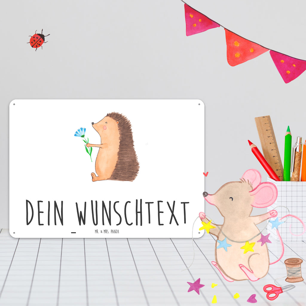 Personalisiertes Blechschild Igel mit Blume Blechschild, Metallschild, Geschenk Schild, Schild, Magnet-Metall-Schild, Deko Schild, Wandschild, Wand-Dekoration, Türschild, Tiermotive, Gute Laune, lustige Sprüche, Tiere, Igel, Gute Besserung, Genesungswünsche, Krankheit, Krankenhaus, krank, Besuch