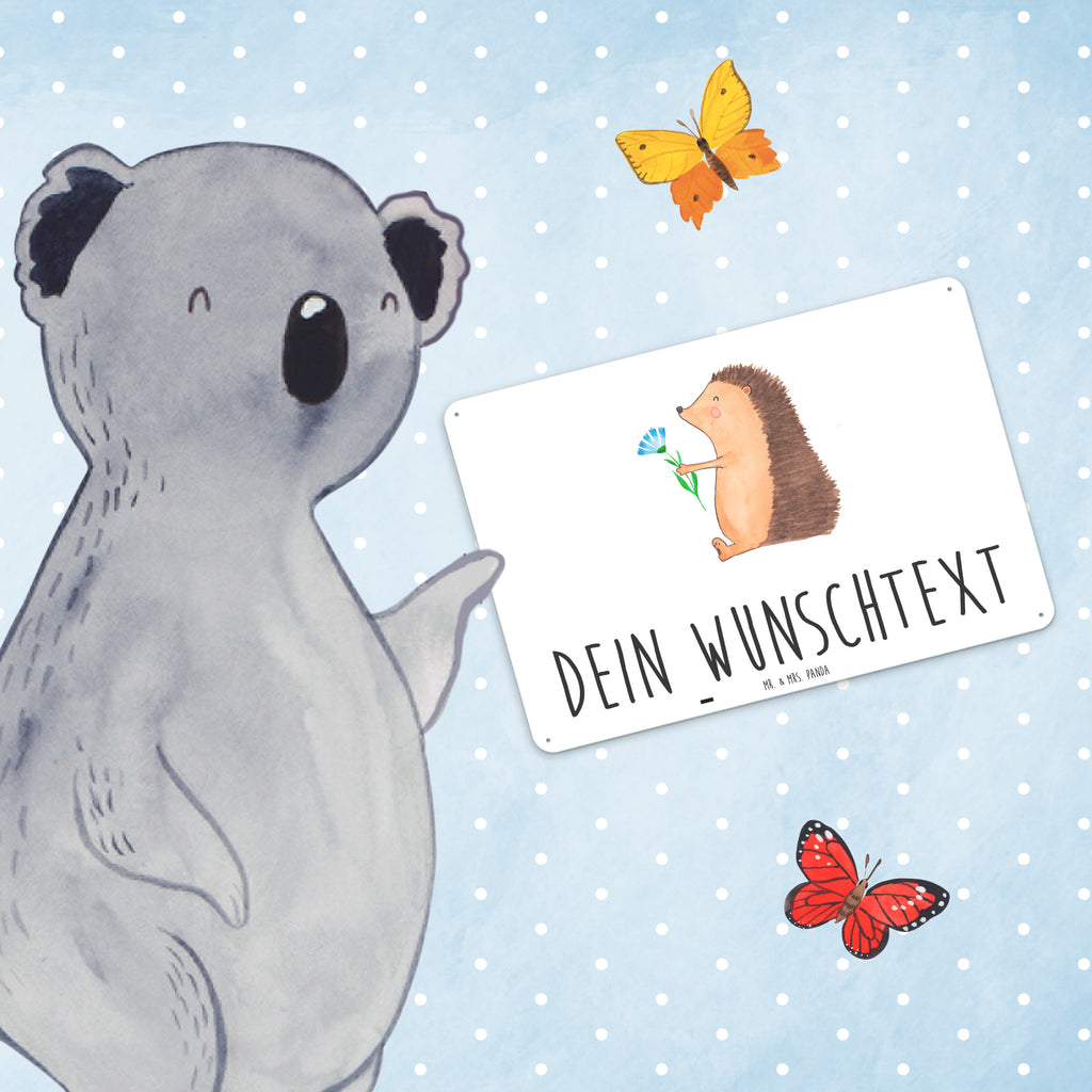 Personalisiertes Blechschild Igel mit Blume Blechschild, Metallschild, Geschenk Schild, Schild, Magnet-Metall-Schild, Deko Schild, Wandschild, Wand-Dekoration, Türschild, Tiermotive, Gute Laune, lustige Sprüche, Tiere, Igel, Gute Besserung, Genesungswünsche, Krankheit, Krankenhaus, krank, Besuch