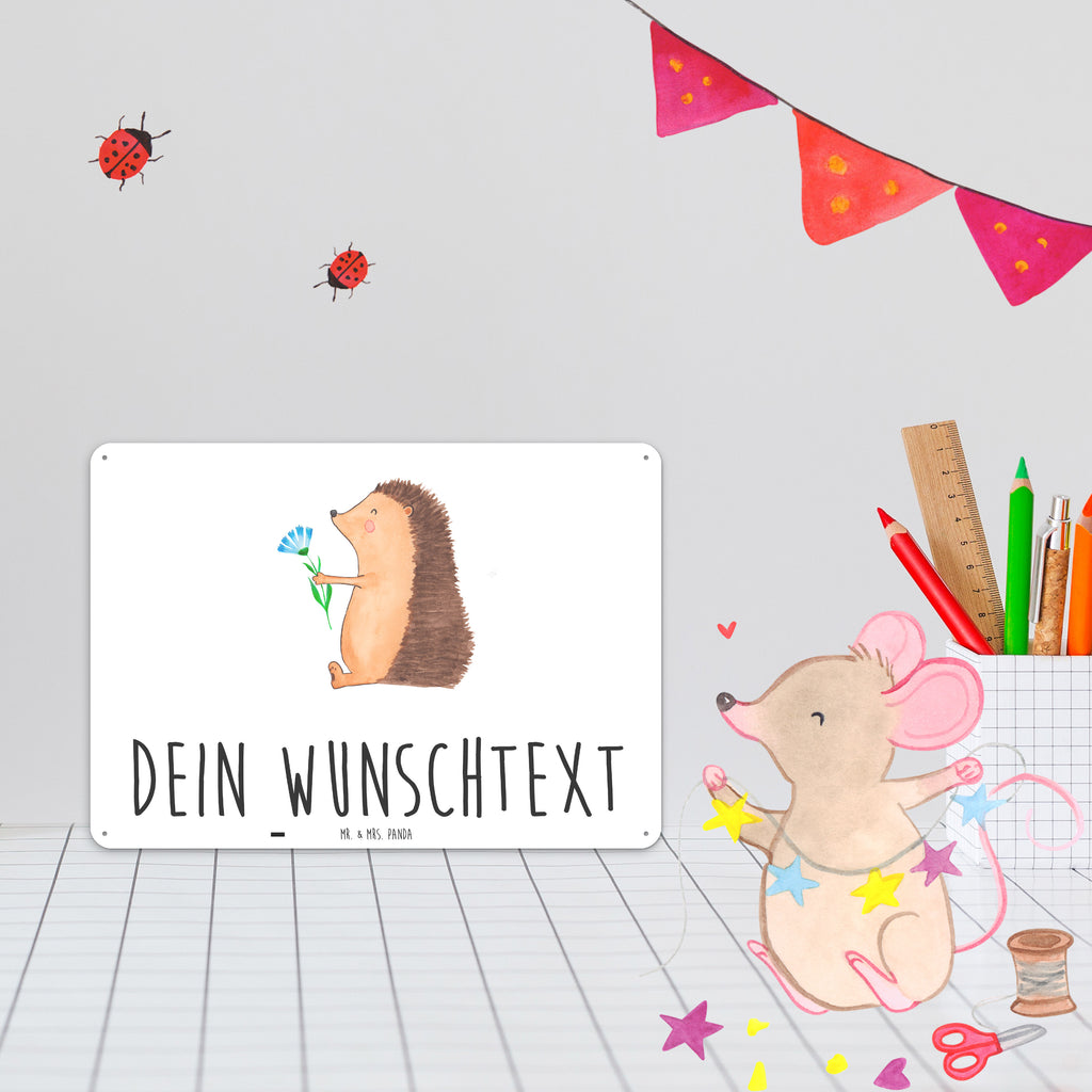 Personalisiertes Blechschild Igel mit Blume Blechschild, Metallschild, Geschenk Schild, Schild, Magnet-Metall-Schild, Deko Schild, Wandschild, Wand-Dekoration, Türschild, Tiermotive, Gute Laune, lustige Sprüche, Tiere, Igel, Gute Besserung, Genesungswünsche, Krankheit, Krankenhaus, krank, Besuch
