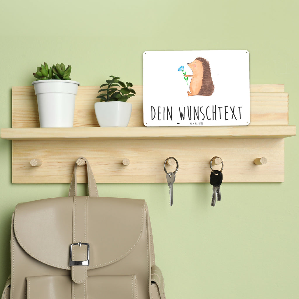 Personalisiertes Blechschild Igel mit Blume Blechschild, Metallschild, Geschenk Schild, Schild, Magnet-Metall-Schild, Deko Schild, Wandschild, Wand-Dekoration, Türschild, Tiermotive, Gute Laune, lustige Sprüche, Tiere, Igel, Gute Besserung, Genesungswünsche, Krankheit, Krankenhaus, krank, Besuch