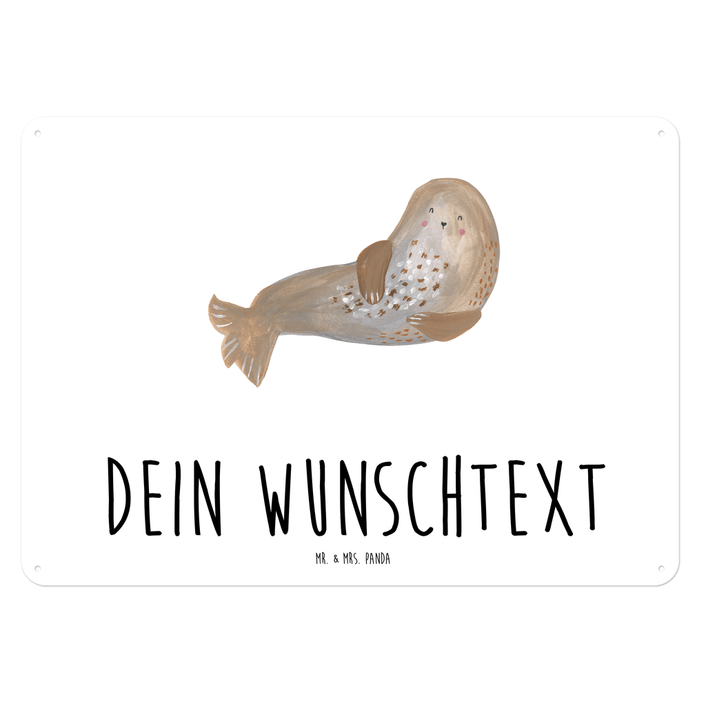 Personalisiertes Blechschild Robbe lachend Blechschild, Metallschild, Geschenk Schild, Schild, Magnet-Metall-Schild, Deko Schild, Wandschild, Wand-Dekoration, Türschild, süße Tiermotive, gute Laune, lustige Sprüche, Tiere, Robbe, Robben, Seehund, Strand, Meerestier, Ostsee, Nordsee