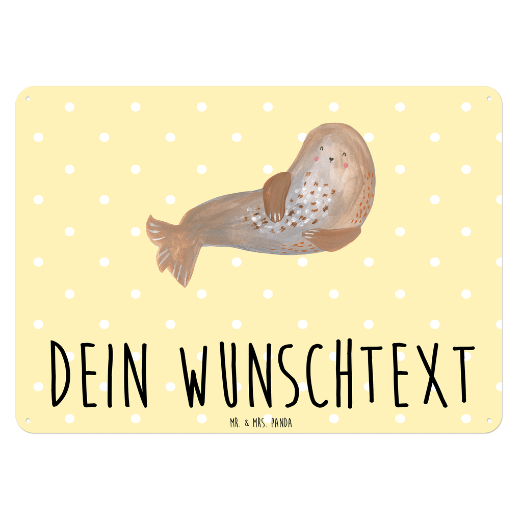 Personalisiertes Blechschild Robbe lachend Blechschild, Metallschild, Geschenk Schild, Schild, Magnet-Metall-Schild, Deko Schild, Wandschild, Wand-Dekoration, Türschild, süße Tiermotive, gute Laune, lustige Sprüche, Tiere, Robbe, Robben, Seehund, Strand, Meerestier, Ostsee, Nordsee