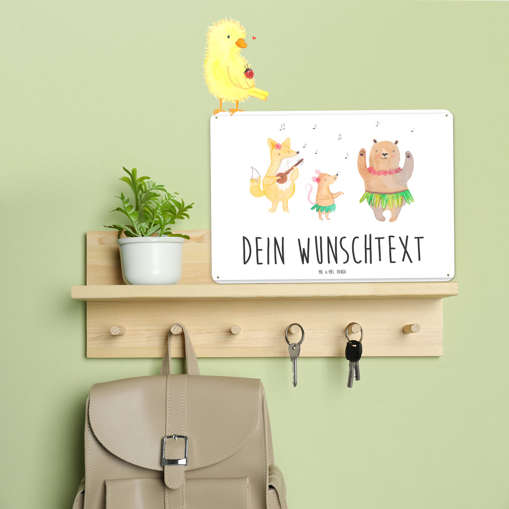 Personalisiertes Blechschild Waldtiere Aloha Blechschild, Metallschild, Geschenk Schild, Schild, Magnet-Metall-Schild, Deko Schild, Wandschild, Wand-Dekoration, Türschild, Tiermotive, Gute Laune, lustige Sprüche, Tiere, Wald, Waldtiere, Musik, Aloha, Bär, Hase, Igel, Tanzen, Leben, Lachen