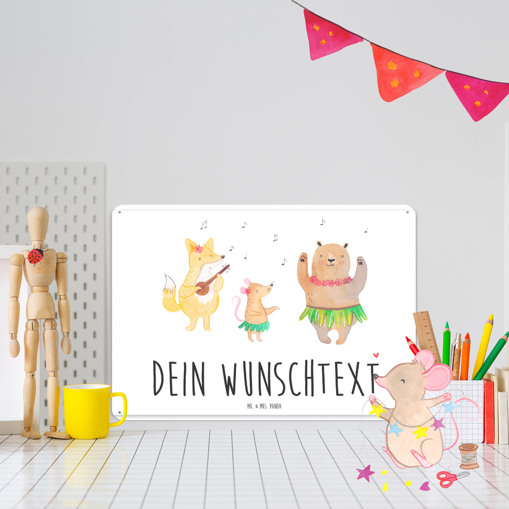 Personalisiertes Blechschild Waldtiere Aloha Blechschild, Metallschild, Geschenk Schild, Schild, Magnet-Metall-Schild, Deko Schild, Wandschild, Wand-Dekoration, Türschild, Tiermotive, Gute Laune, lustige Sprüche, Tiere, Wald, Waldtiere, Musik, Aloha, Bär, Hase, Igel, Tanzen, Leben, Lachen