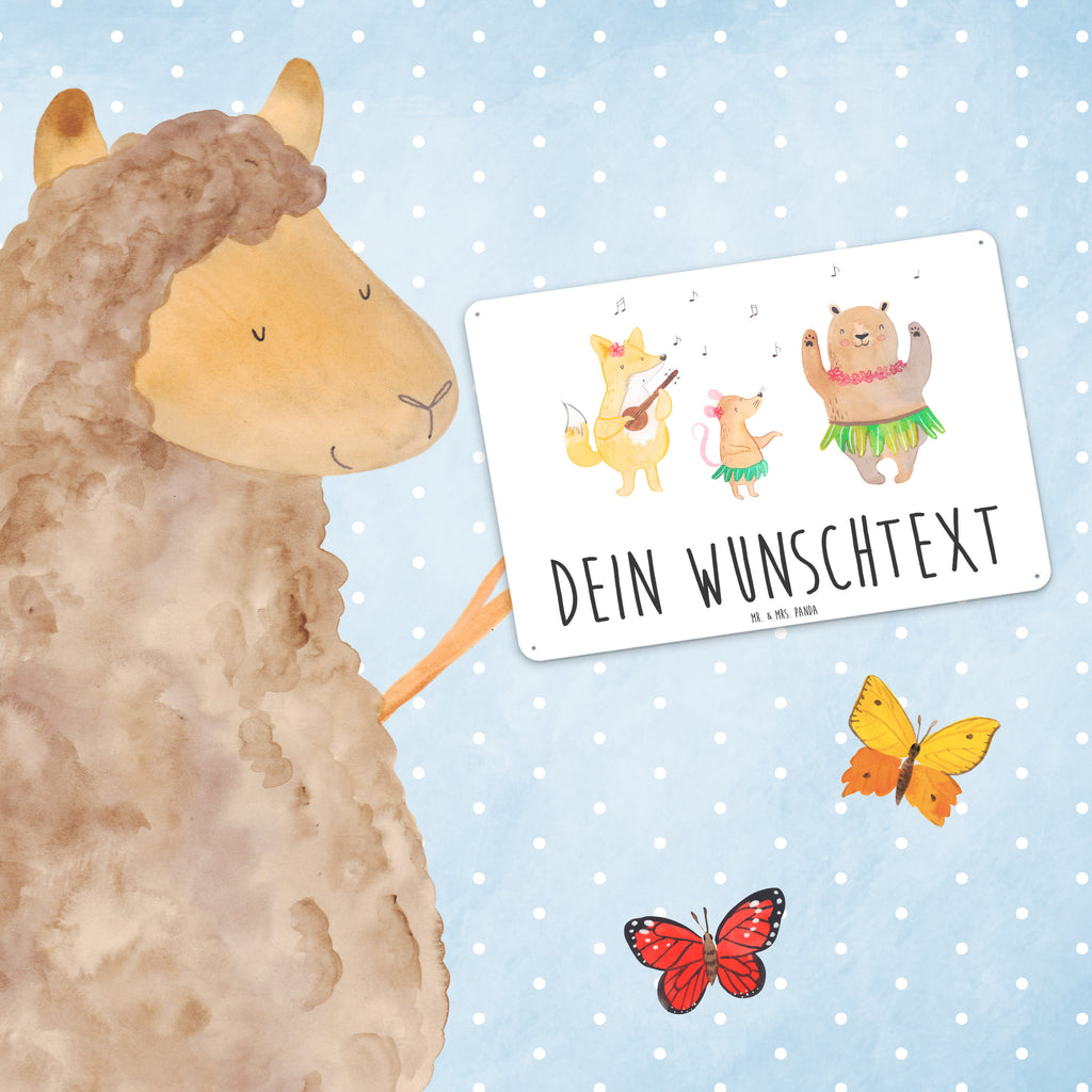 Personalisiertes Blechschild Waldtiere Aloha Blechschild, Metallschild, Geschenk Schild, Schild, Magnet-Metall-Schild, Deko Schild, Wandschild, Wand-Dekoration, Türschild, Tiermotive, Gute Laune, lustige Sprüche, Tiere, Wald, Waldtiere, Musik, Aloha, Bär, Hase, Igel, Tanzen, Leben, Lachen