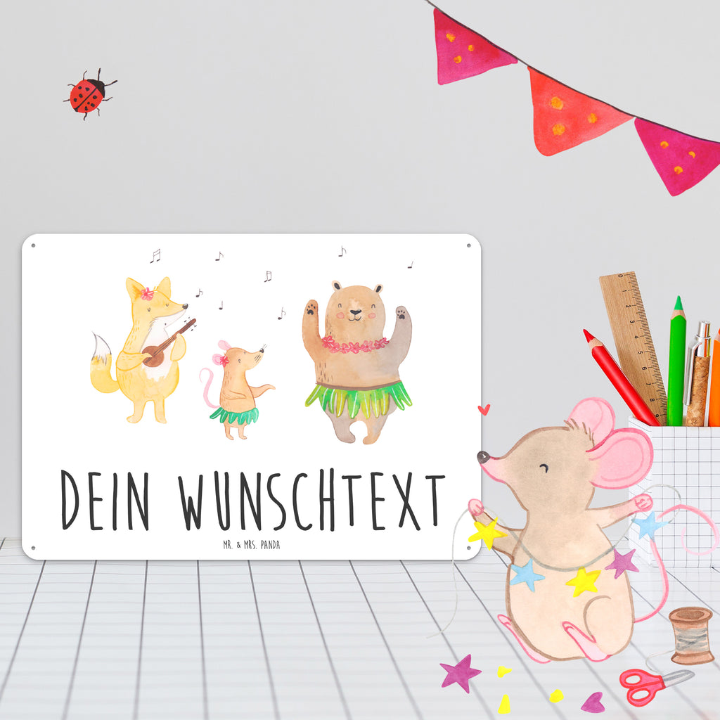 Personalisiertes Blechschild Waldtiere Aloha Blechschild, Metallschild, Geschenk Schild, Schild, Magnet-Metall-Schild, Deko Schild, Wandschild, Wand-Dekoration, Türschild, Tiermotive, Gute Laune, lustige Sprüche, Tiere, Wald, Waldtiere, Musik, Aloha, Bär, Hase, Igel, Tanzen, Leben, Lachen
