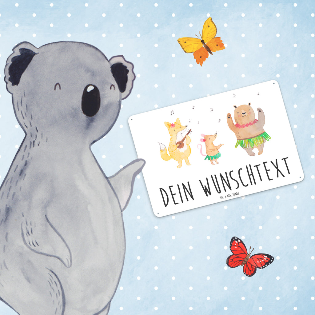 Personalisiertes Blechschild Waldtiere Aloha Blechschild, Metallschild, Geschenk Schild, Schild, Magnet-Metall-Schild, Deko Schild, Wandschild, Wand-Dekoration, Türschild, Tiermotive, Gute Laune, lustige Sprüche, Tiere, Wald, Waldtiere, Musik, Aloha, Bär, Hase, Igel, Tanzen, Leben, Lachen