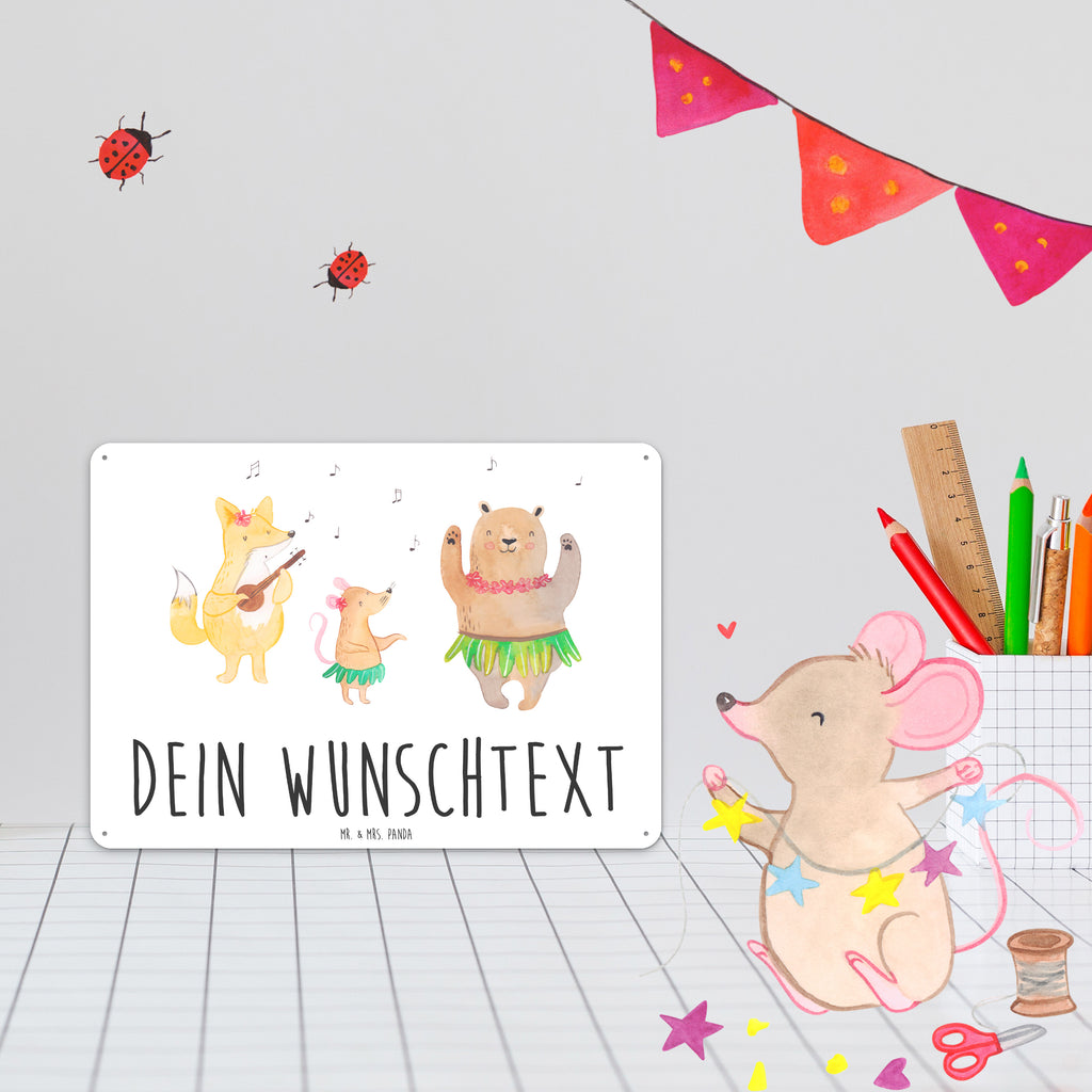 Personalisiertes Blechschild Waldtiere Aloha Blechschild, Metallschild, Geschenk Schild, Schild, Magnet-Metall-Schild, Deko Schild, Wandschild, Wand-Dekoration, Türschild, Tiermotive, Gute Laune, lustige Sprüche, Tiere, Wald, Waldtiere, Musik, Aloha, Bär, Hase, Igel, Tanzen, Leben, Lachen