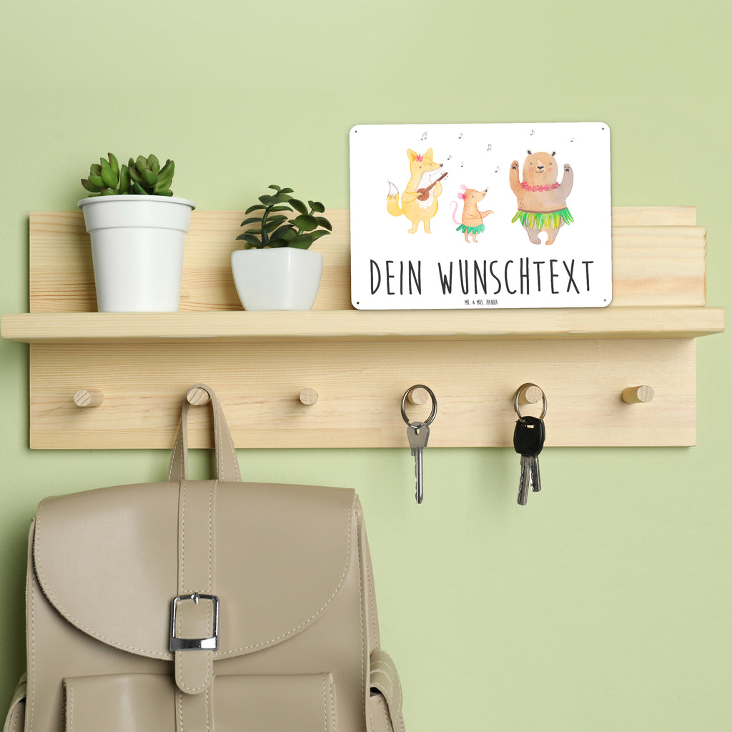 Personalisiertes Blechschild Waldtiere Aloha Blechschild, Metallschild, Geschenk Schild, Schild, Magnet-Metall-Schild, Deko Schild, Wandschild, Wand-Dekoration, Türschild, Tiermotive, Gute Laune, lustige Sprüche, Tiere, Wald, Waldtiere, Musik, Aloha, Bär, Hase, Igel, Tanzen, Leben, Lachen