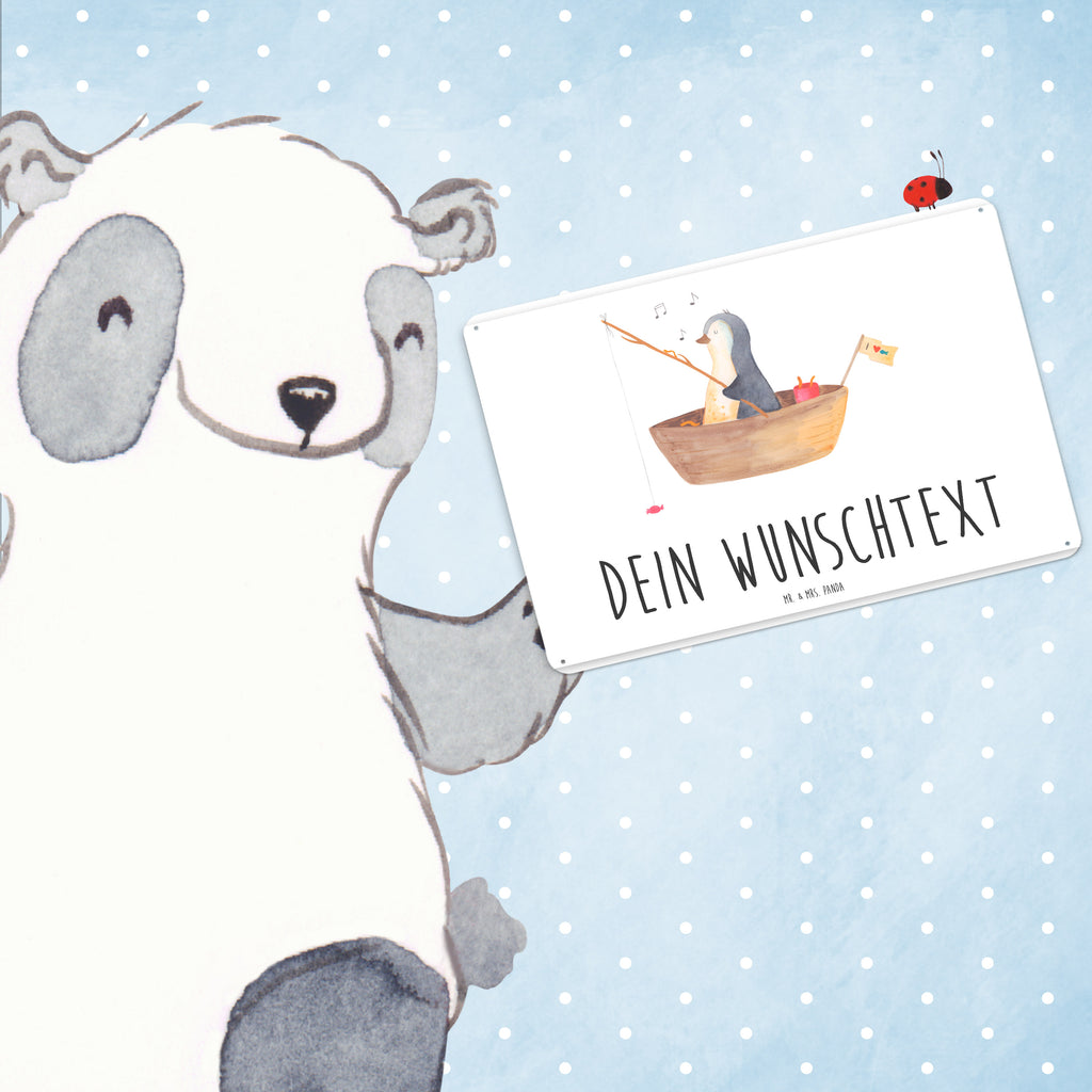 Personalisiertes Blechschild Pinguin Angelboot Blechschild, Metallschild, Geschenk Schild, Schild, Magnet-Metall-Schild, Deko Schild, Wandschild, Wand-Dekoration, Türschild, Pinguin, Pinguine, Angeln, Boot, Angelboot, Lebenslust, Leben, genießen, Motivation, Neustart, Neuanfang, Trennung, Scheidung, Geschenkidee Liebeskummer