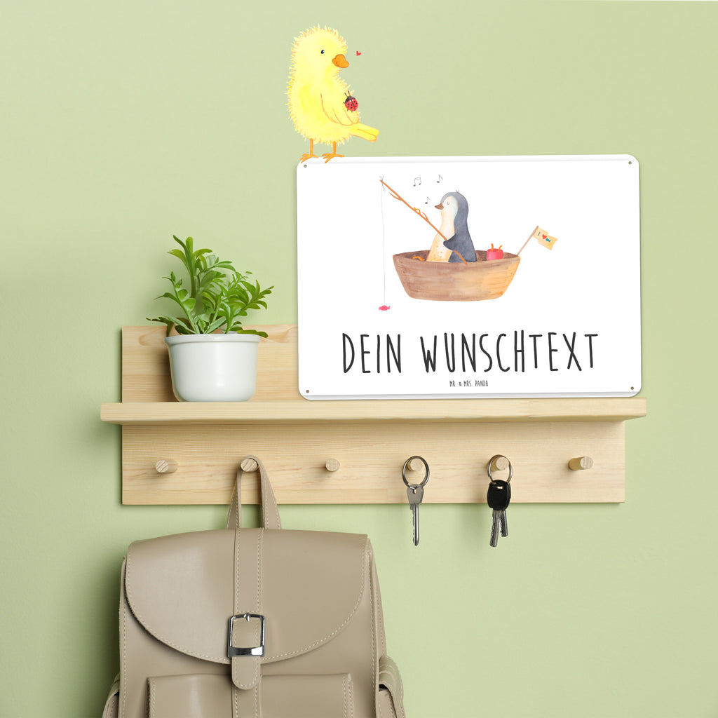 Personalisiertes Blechschild Pinguin Angelboot Blechschild, Metallschild, Geschenk Schild, Schild, Magnet-Metall-Schild, Deko Schild, Wandschild, Wand-Dekoration, Türschild, Pinguin, Pinguine, Angeln, Boot, Angelboot, Lebenslust, Leben, genießen, Motivation, Neustart, Neuanfang, Trennung, Scheidung, Geschenkidee Liebeskummer