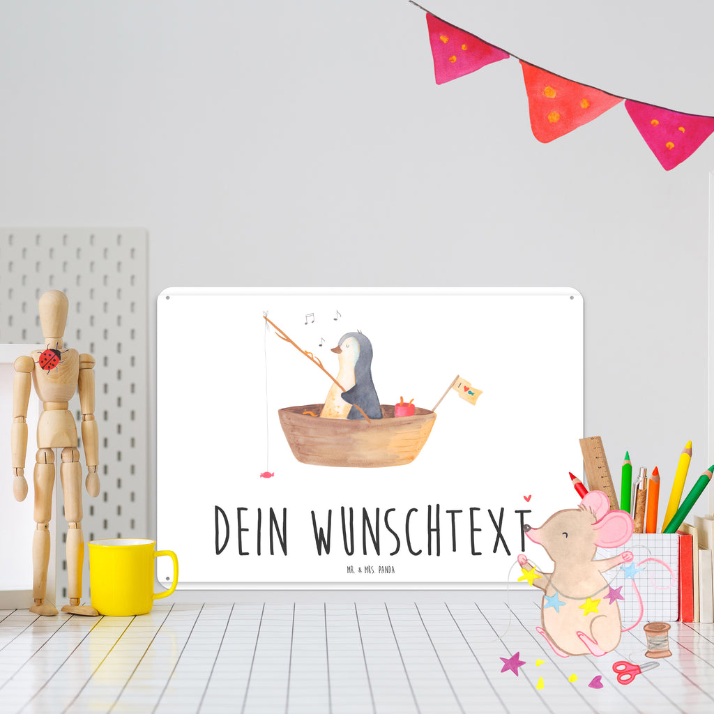 Personalisiertes Blechschild Pinguin Angelboot Blechschild, Metallschild, Geschenk Schild, Schild, Magnet-Metall-Schild, Deko Schild, Wandschild, Wand-Dekoration, Türschild, Pinguin, Pinguine, Angeln, Boot, Angelboot, Lebenslust, Leben, genießen, Motivation, Neustart, Neuanfang, Trennung, Scheidung, Geschenkidee Liebeskummer
