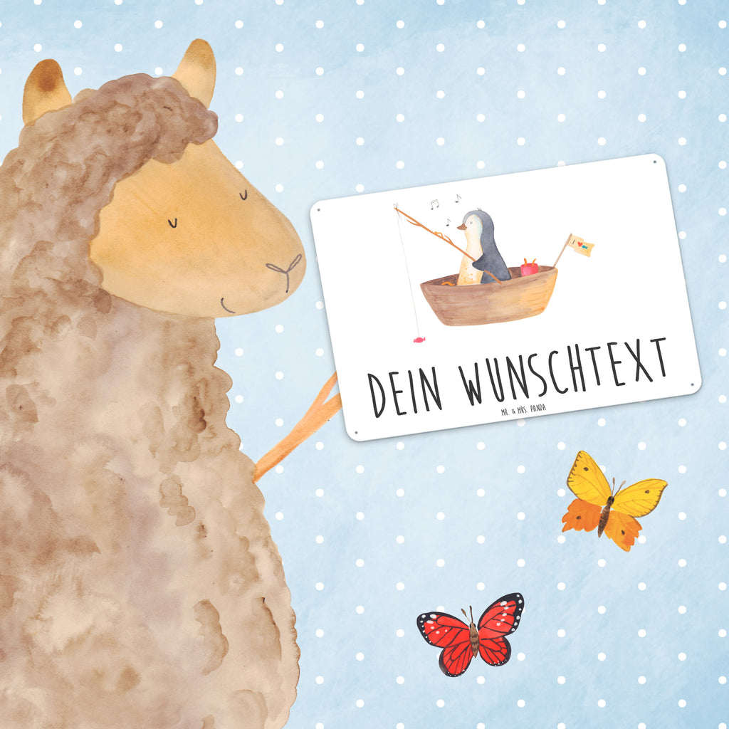 Personalisiertes Blechschild Pinguin Angelboot Blechschild, Metallschild, Geschenk Schild, Schild, Magnet-Metall-Schild, Deko Schild, Wandschild, Wand-Dekoration, Türschild, Pinguin, Pinguine, Angeln, Boot, Angelboot, Lebenslust, Leben, genießen, Motivation, Neustart, Neuanfang, Trennung, Scheidung, Geschenkidee Liebeskummer