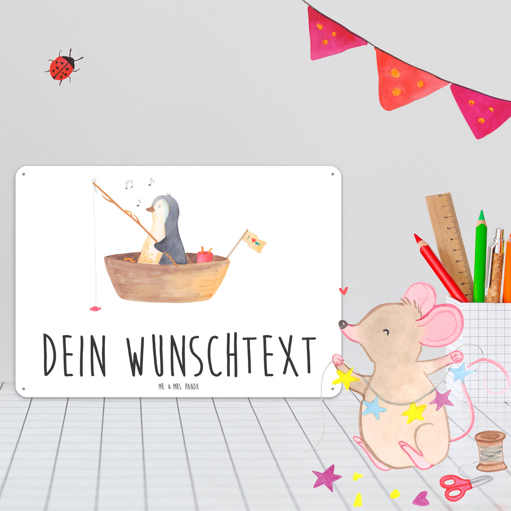 Personalisiertes Blechschild Pinguin Angelboot Blechschild, Metallschild, Geschenk Schild, Schild, Magnet-Metall-Schild, Deko Schild, Wandschild, Wand-Dekoration, Türschild, Pinguin, Pinguine, Angeln, Boot, Angelboot, Lebenslust, Leben, genießen, Motivation, Neustart, Neuanfang, Trennung, Scheidung, Geschenkidee Liebeskummer