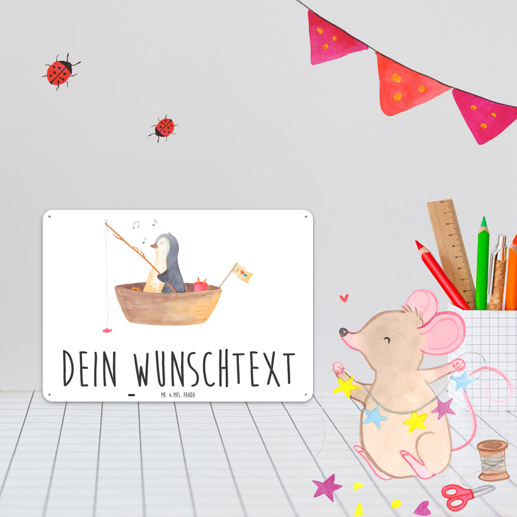 Personalisiertes Blechschild Pinguin Angelboot Blechschild, Metallschild, Geschenk Schild, Schild, Magnet-Metall-Schild, Deko Schild, Wandschild, Wand-Dekoration, Türschild, Pinguin, Pinguine, Angeln, Boot, Angelboot, Lebenslust, Leben, genießen, Motivation, Neustart, Neuanfang, Trennung, Scheidung, Geschenkidee Liebeskummer