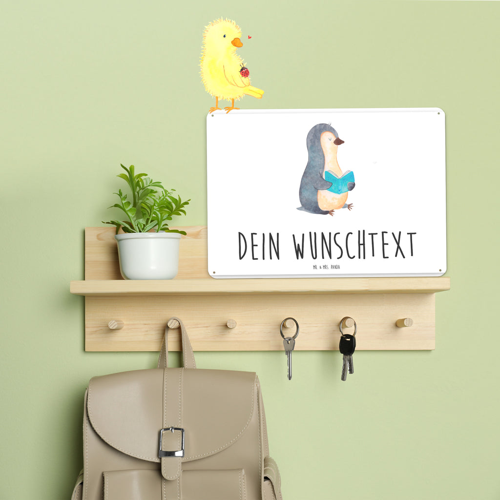 Personalisiertes Blechschild Pinguin Buch Blechschild, Metallschild, Geschenk Schild, Schild, Magnet-Metall-Schild, Deko Schild, Wandschild, Wand-Dekoration, Türschild, Pinguin, Pinguine, Buch, Lesen, Bücherwurm, Nichtstun, Faulenzen, Ferien, Urlaub, Freizeit
