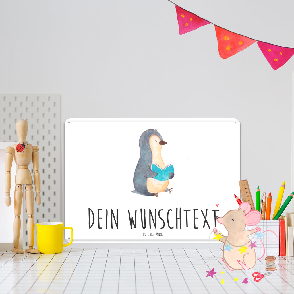 Personalisiertes Blechschild Pinguin Buch Blechschild, Metallschild, Geschenk Schild, Schild, Magnet-Metall-Schild, Deko Schild, Wandschild, Wand-Dekoration, Türschild, Pinguin, Pinguine, Buch, Lesen, Bücherwurm, Nichtstun, Faulenzen, Ferien, Urlaub, Freizeit