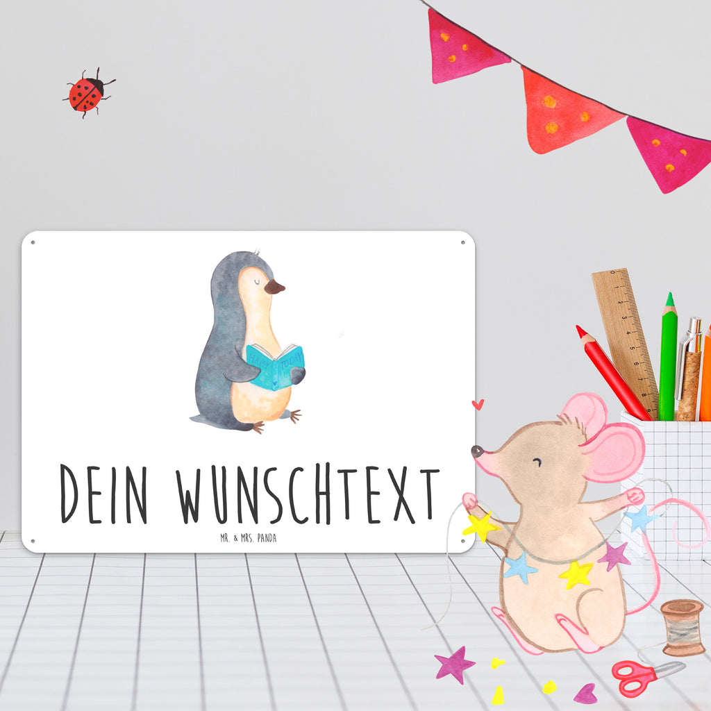 Personalisiertes Blechschild Pinguin Buch Blechschild, Metallschild, Geschenk Schild, Schild, Magnet-Metall-Schild, Deko Schild, Wandschild, Wand-Dekoration, Türschild, Pinguin, Pinguine, Buch, Lesen, Bücherwurm, Nichtstun, Faulenzen, Ferien, Urlaub, Freizeit