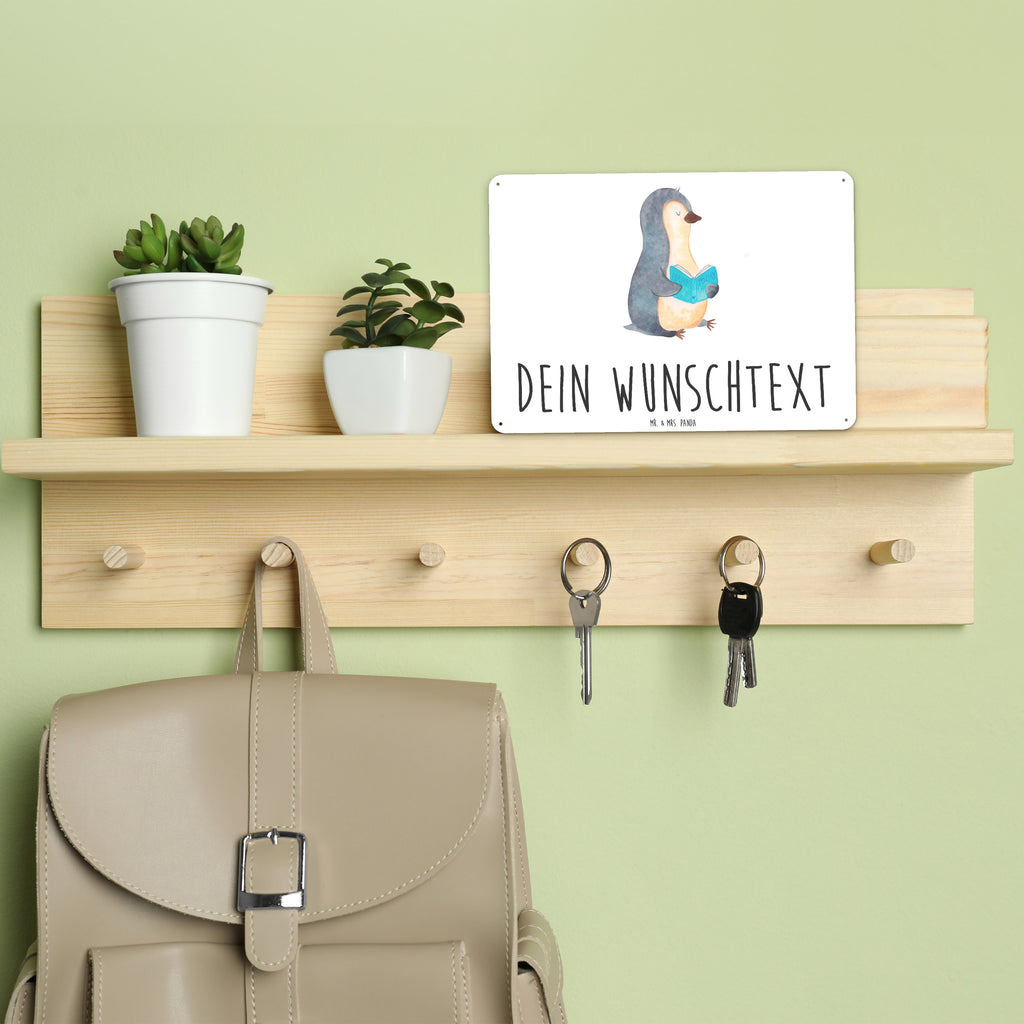 Personalisiertes Blechschild Pinguin Buch Blechschild, Metallschild, Geschenk Schild, Schild, Magnet-Metall-Schild, Deko Schild, Wandschild, Wand-Dekoration, Türschild, Pinguin, Pinguine, Buch, Lesen, Bücherwurm, Nichtstun, Faulenzen, Ferien, Urlaub, Freizeit