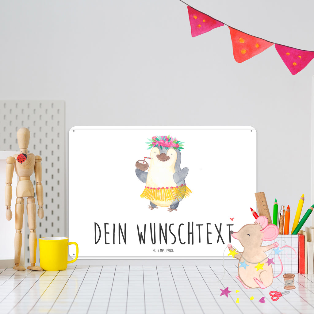 Personalisiertes Blechschild Pinguin Kokosnuss Blechschild, Metallschild, Geschenk Schild, Schild, Magnet-Metall-Schild, Deko Schild, Wandschild, Wand-Dekoration, Türschild, Pinguin, Aloha, Hawaii, Urlaub, Kokosnuss, Pinguine