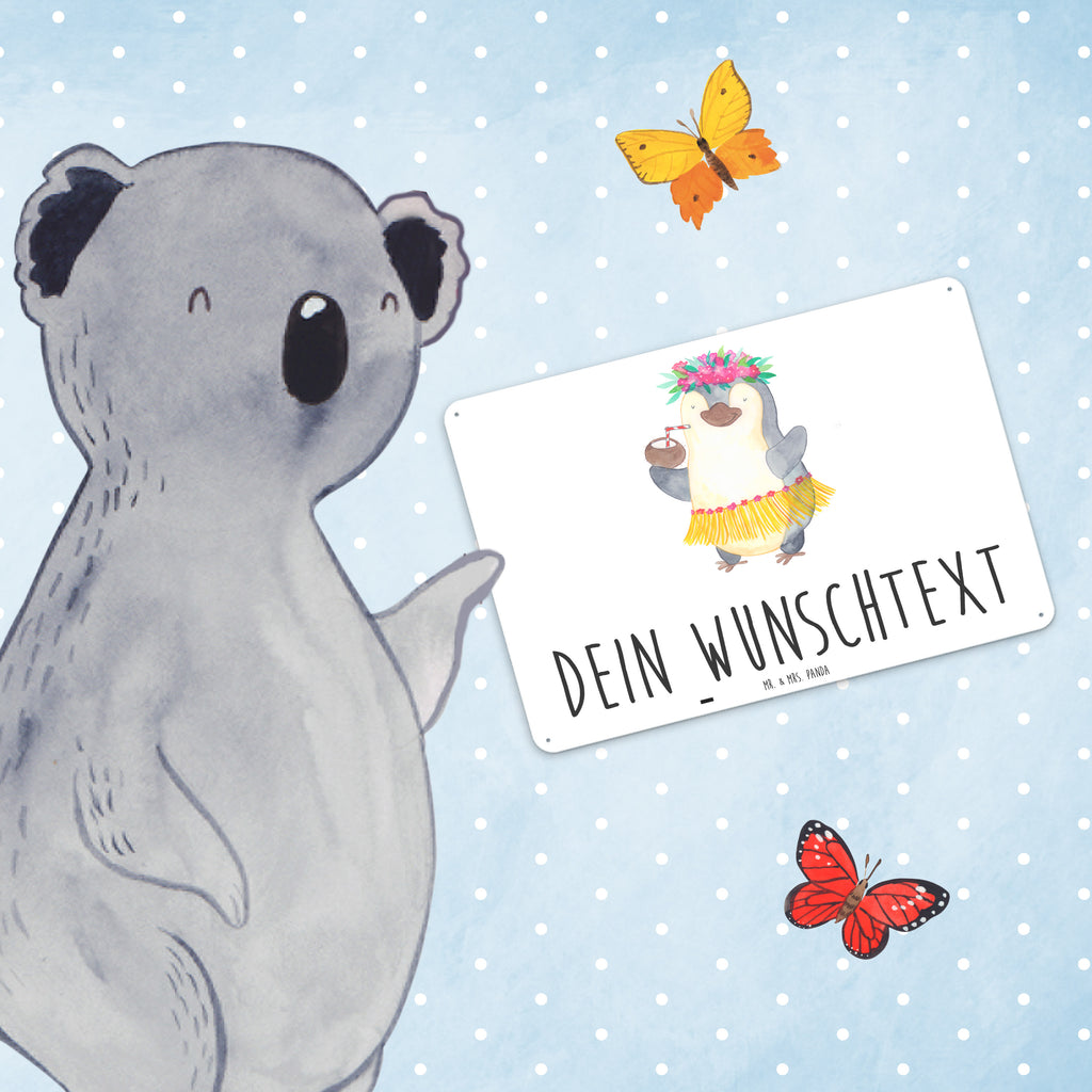 Personalisiertes Blechschild Pinguin Kokosnuss Blechschild, Metallschild, Geschenk Schild, Schild, Magnet-Metall-Schild, Deko Schild, Wandschild, Wand-Dekoration, Türschild, Pinguin, Aloha, Hawaii, Urlaub, Kokosnuss, Pinguine