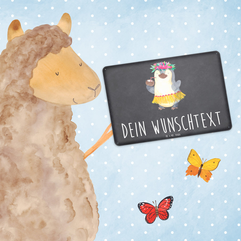 Personalisiertes Blechschild Pinguin Kokosnuss Blechschild, Metallschild, Geschenk Schild, Schild, Magnet-Metall-Schild, Deko Schild, Wandschild, Wand-Dekoration, Türschild, Pinguin, Aloha, Hawaii, Urlaub, Kokosnuss, Pinguine