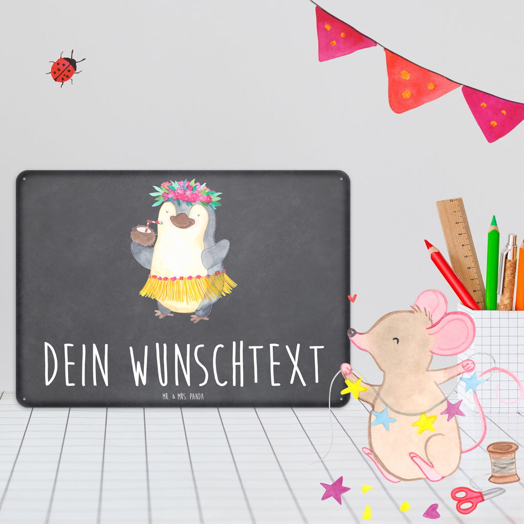 Personalisiertes Blechschild Pinguin Kokosnuss Blechschild, Metallschild, Geschenk Schild, Schild, Magnet-Metall-Schild, Deko Schild, Wandschild, Wand-Dekoration, Türschild, Pinguin, Aloha, Hawaii, Urlaub, Kokosnuss, Pinguine