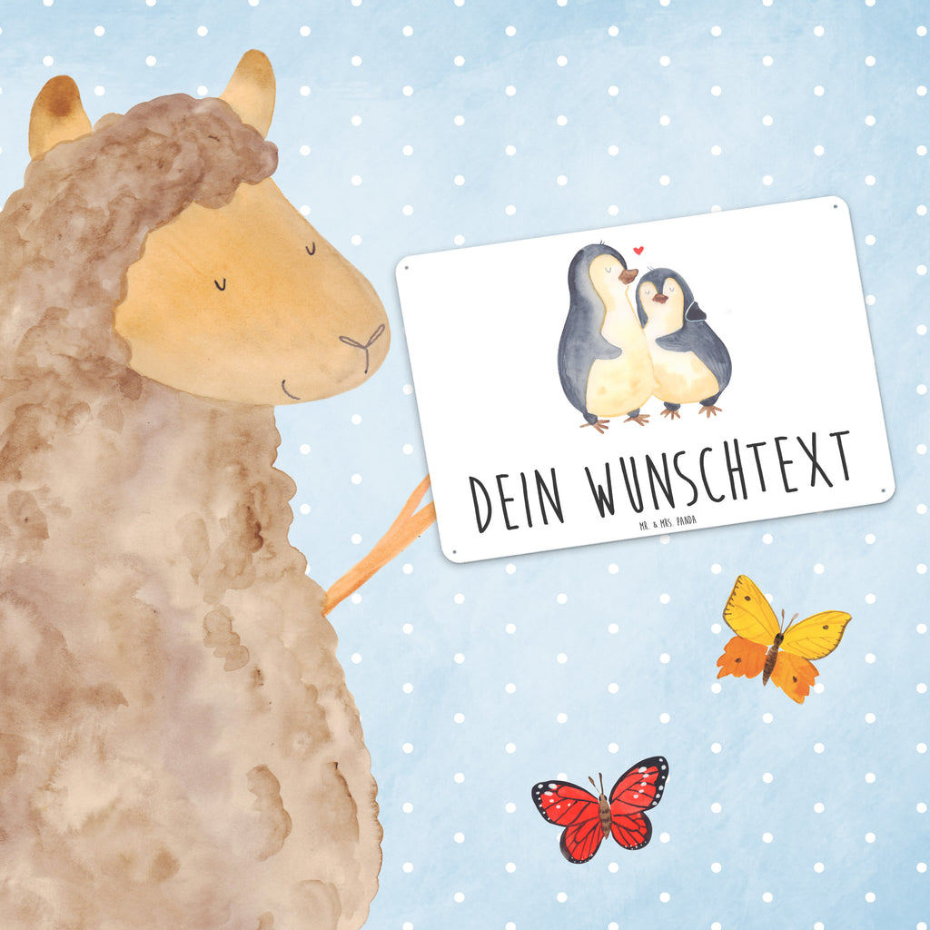 Personalisiertes Blechschild Pinguin umarmend Blechschild, Metallschild, Geschenk Schild, Schild, Magnet-Metall-Schild, Deko Schild, Wandschild, Wand-Dekoration, Türschild, Pinguin, Liebe, Liebespaar, Liebesbeweis, Liebesgeschenk, Verlobung, Jahrestag, Hochzeitstag, Hochzeit, Hochzeitsgeschenk