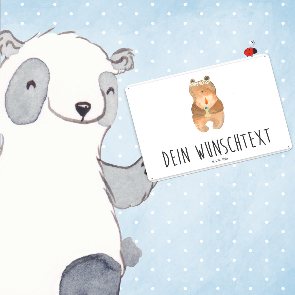 Personalisiertes Blechschild Kommunion-Bär Blechschild, Metallschild, Geschenk Schild, Schild, Magnet-Metall-Schild, Deko Schild, Wandschild, Wand-Dekoration, Türschild, Bär, Teddy, Teddybär, Kommunion, Gottes Segen, Taufkerze, katholisch