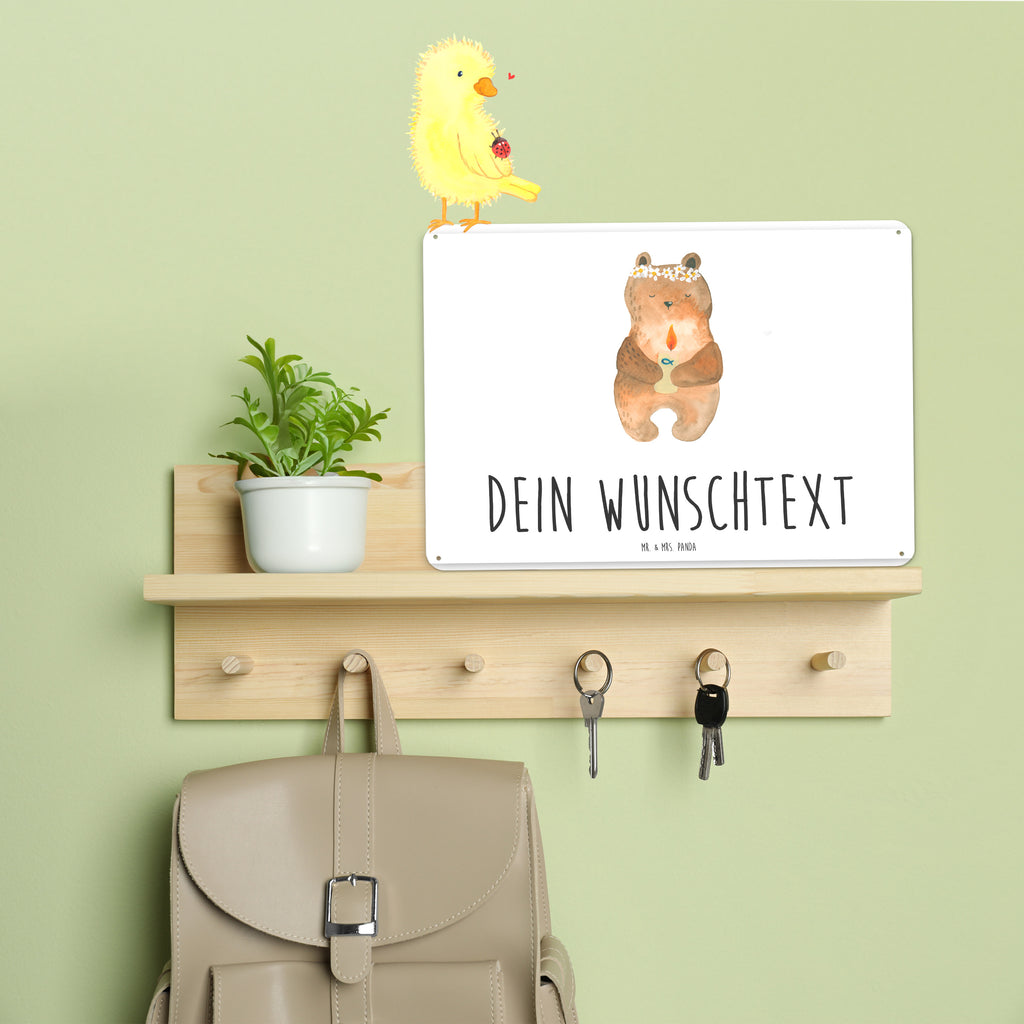 Personalisiertes Blechschild Kommunion-Bär Blechschild, Metallschild, Geschenk Schild, Schild, Magnet-Metall-Schild, Deko Schild, Wandschild, Wand-Dekoration, Türschild, Bär, Teddy, Teddybär, Kommunion, Gottes Segen, Taufkerze, katholisch