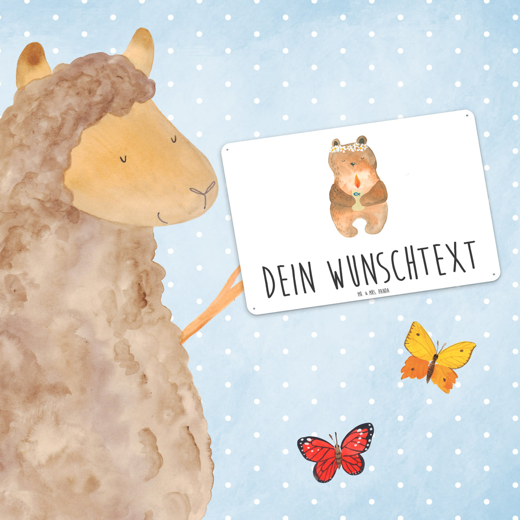 Personalisiertes Blechschild Kommunion-Bär Blechschild, Metallschild, Geschenk Schild, Schild, Magnet-Metall-Schild, Deko Schild, Wandschild, Wand-Dekoration, Türschild, Bär, Teddy, Teddybär, Kommunion, Gottes Segen, Taufkerze, katholisch