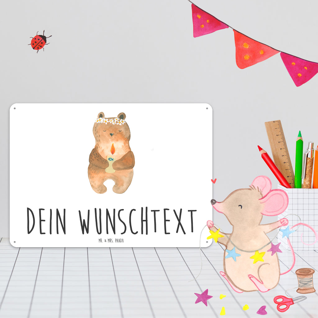 Personalisiertes Blechschild Kommunion-Bär Blechschild, Metallschild, Geschenk Schild, Schild, Magnet-Metall-Schild, Deko Schild, Wandschild, Wand-Dekoration, Türschild, Bär, Teddy, Teddybär, Kommunion, Gottes Segen, Taufkerze, katholisch