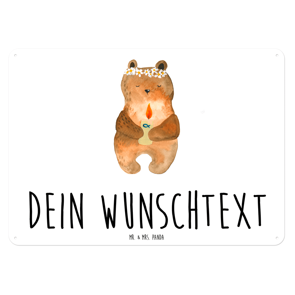 Personalisiertes Blechschild Kommunion-Bär Blechschild, Metallschild, Geschenk Schild, Schild, Magnet-Metall-Schild, Deko Schild, Wandschild, Wand-Dekoration, Türschild, Bär, Teddy, Teddybär, Kommunion, Gottes Segen, Taufkerze, katholisch
