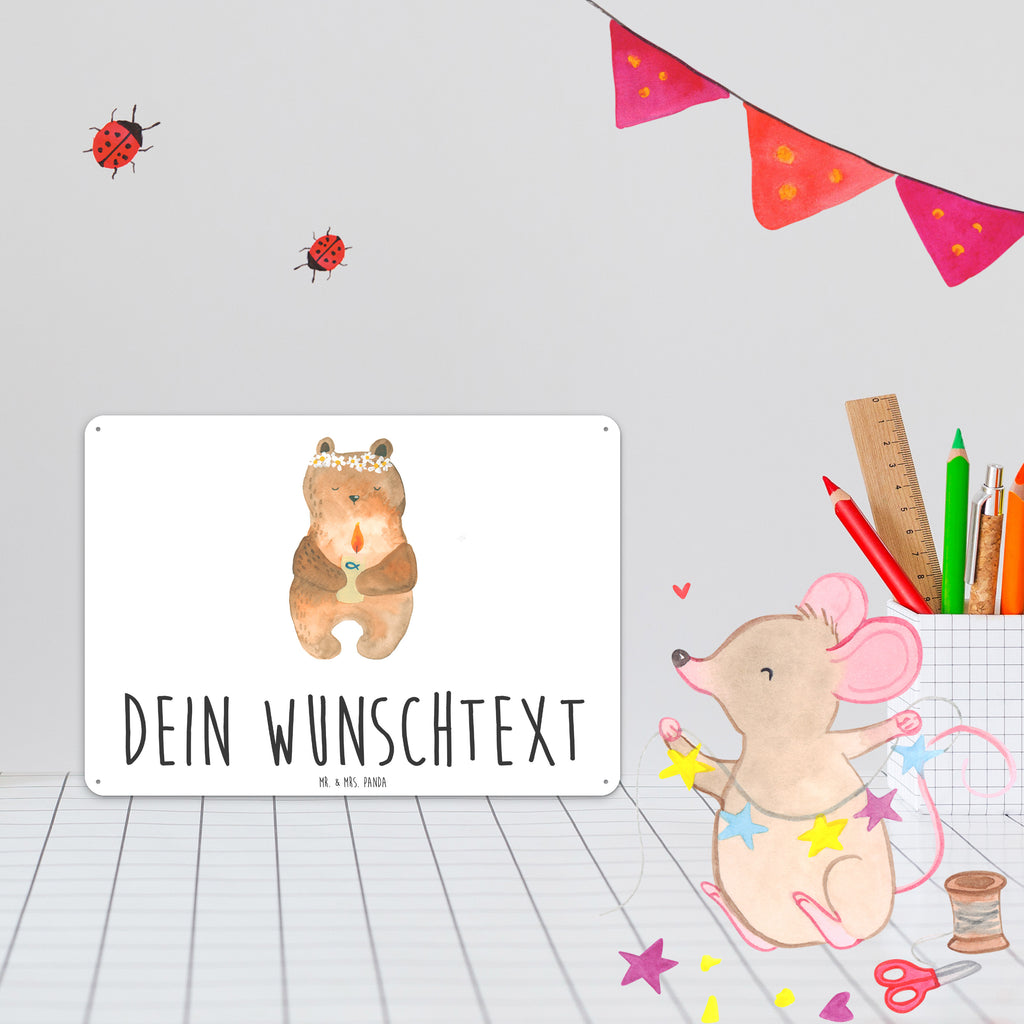Personalisiertes Blechschild Kommunion-Bär Blechschild, Metallschild, Geschenk Schild, Schild, Magnet-Metall-Schild, Deko Schild, Wandschild, Wand-Dekoration, Türschild, Bär, Teddy, Teddybär, Kommunion, Gottes Segen, Taufkerze, katholisch