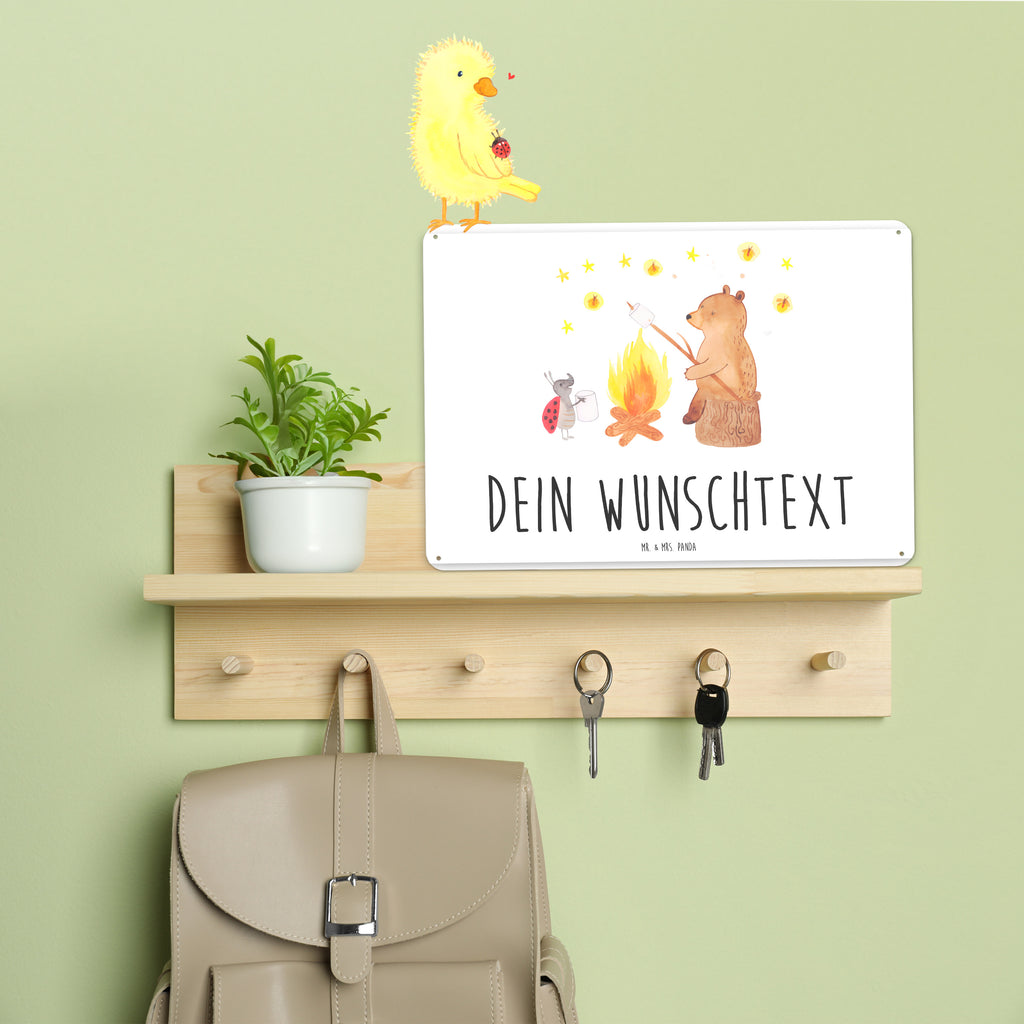 Personalisiertes Blechschild Bär & Marienkäfer Lagerfeuer Blechschild, Metallschild, Geschenk Schild, Schild, Magnet-Metall-Schild, Deko Schild, Wandschild, Wand-Dekoration, Türschild, Bär, Teddy, Teddybär, Lagerfeuer
