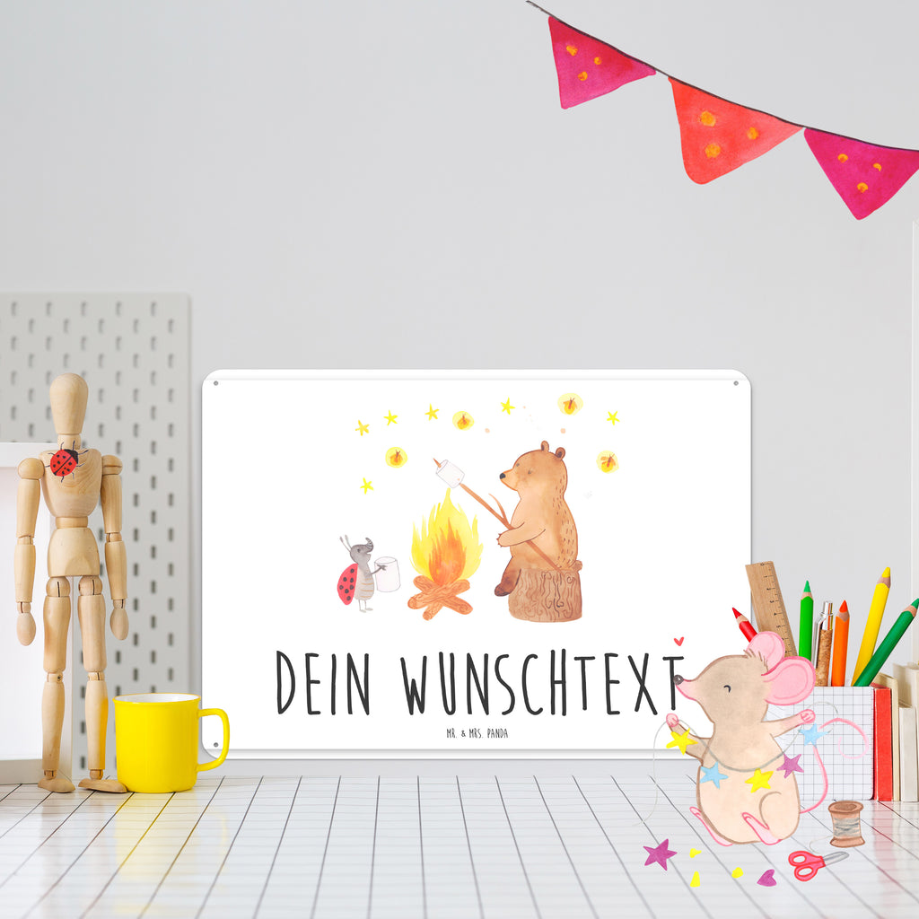 Personalisiertes Blechschild Bär & Marienkäfer Lagerfeuer Blechschild, Metallschild, Geschenk Schild, Schild, Magnet-Metall-Schild, Deko Schild, Wandschild, Wand-Dekoration, Türschild, Bär, Teddy, Teddybär, Lagerfeuer