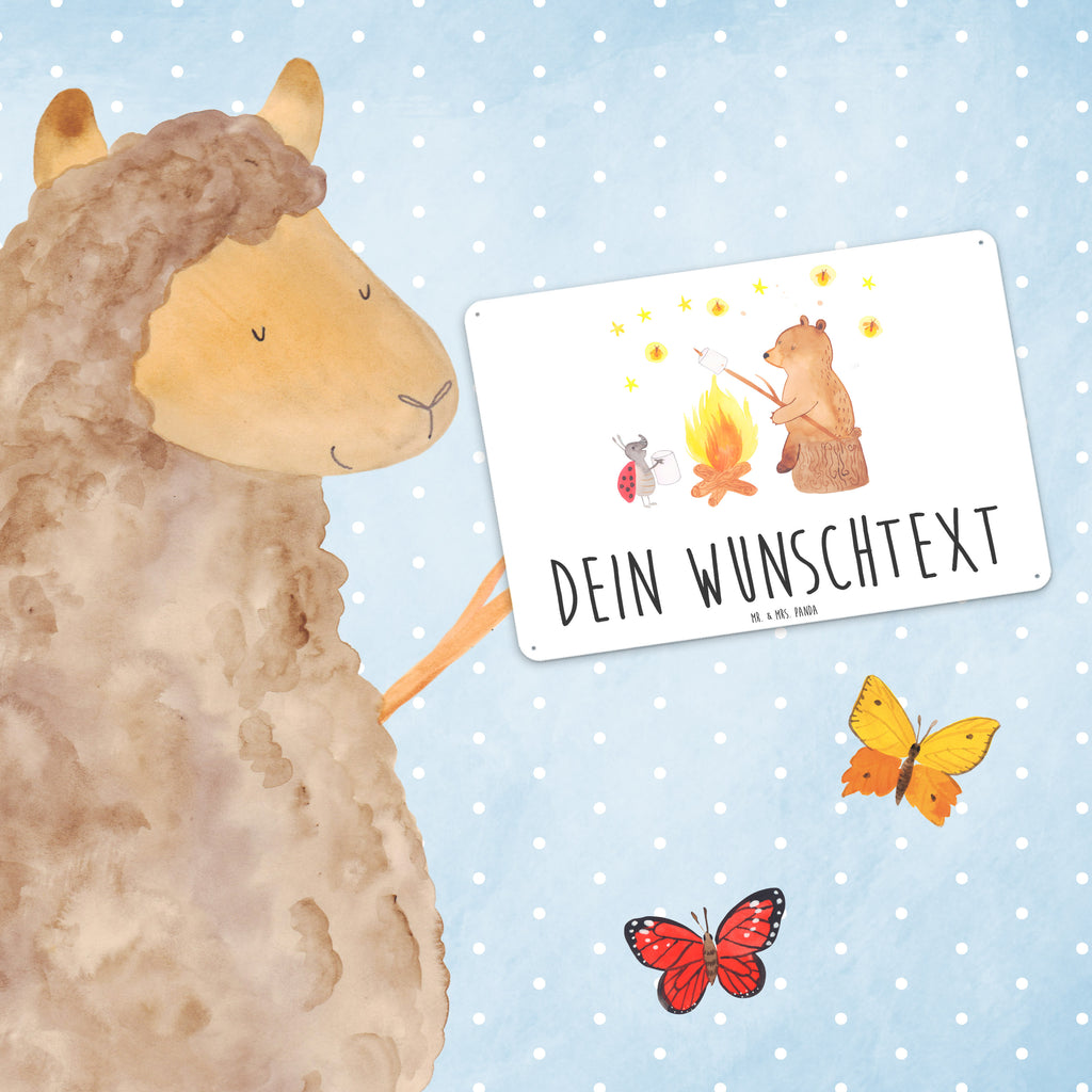 Personalisiertes Blechschild Bär & Marienkäfer Lagerfeuer Blechschild, Metallschild, Geschenk Schild, Schild, Magnet-Metall-Schild, Deko Schild, Wandschild, Wand-Dekoration, Türschild, Bär, Teddy, Teddybär, Lagerfeuer