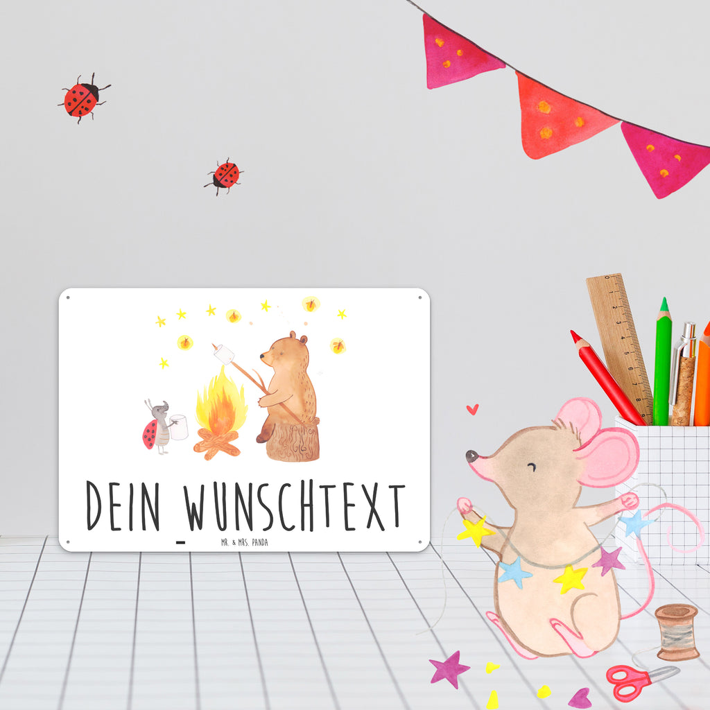 Personalisiertes Blechschild Bär & Marienkäfer Lagerfeuer Blechschild, Metallschild, Geschenk Schild, Schild, Magnet-Metall-Schild, Deko Schild, Wandschild, Wand-Dekoration, Türschild, Bär, Teddy, Teddybär, Lagerfeuer