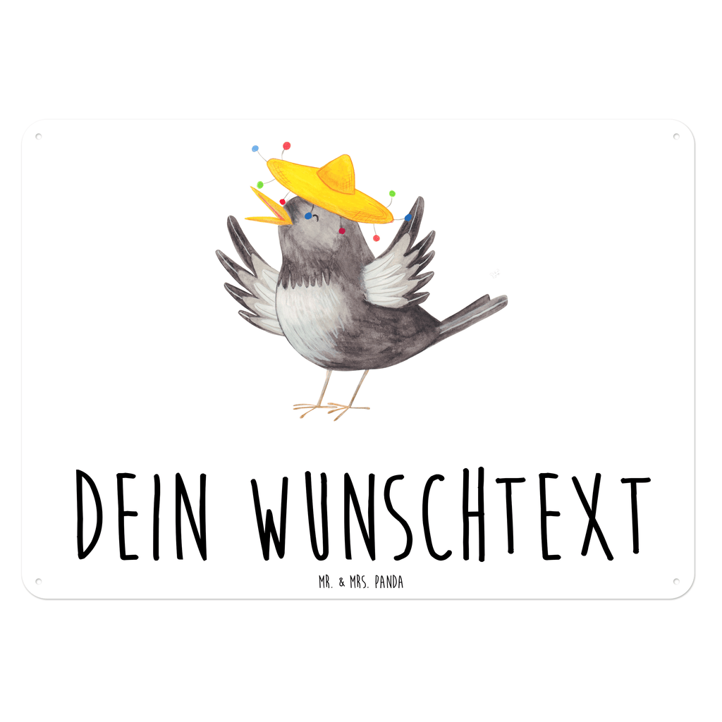Personalisiertes Blechschild Rabe mit Sombrero Blechschild, Metallschild, Geschenk Schild, Schild, Magnet-Metall-Schild, Deko Schild, Wandschild, Wand-Dekoration, Türschild, süße Tiermotive, gute Laune, lustige Sprüche, Tiere, Rabe, Vogel, Vögel, Spruch positiv, fröhlich sein, glücklich sein, Glück Spruch, froh, Elster, Motivation