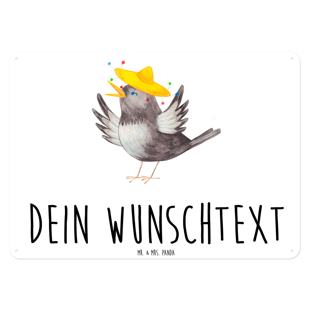 Personalisiertes Blechschild Rabe mit Sombrero Blechschild, Metallschild, Geschenk Schild, Schild, Magnet-Metall-Schild, Deko Schild, Wandschild, Wand-Dekoration, Türschild, süße Tiermotive, gute Laune, lustige Sprüche, Tiere, Rabe, Vogel, Vögel, Spruch positiv, fröhlich sein, glücklich sein, Glück Spruch, froh, Elster, Motivation