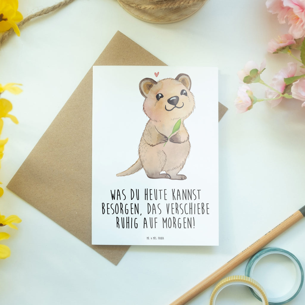 Grußkarte Quokka Happy Klappkarte, Einladungskarte, Glückwunschkarte, Hochzeitskarte, Geburtstagskarte, Karte, Tiermotive, Gute Laune, lustige Sprüche, Tiere, Quokka, Verschieben, Aufschieberitis, Lustiger Spruch, Niedliches Tier, Dinge erledigen