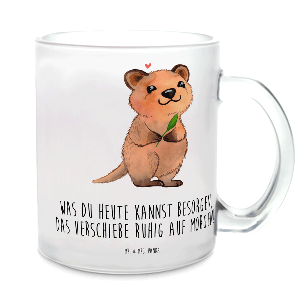 Teetasse Quokka Happy Teetasse, Teeglas, Teebecher, Tasse mit Henkel, Tasse, Glas Teetasse, Teetasse aus Glas, Tiermotive, Gute Laune, lustige Sprüche, Tiere, Quokka, Verschieben, Aufschieberitis, Lustiger Spruch, Niedliches Tier, Dinge erledigen