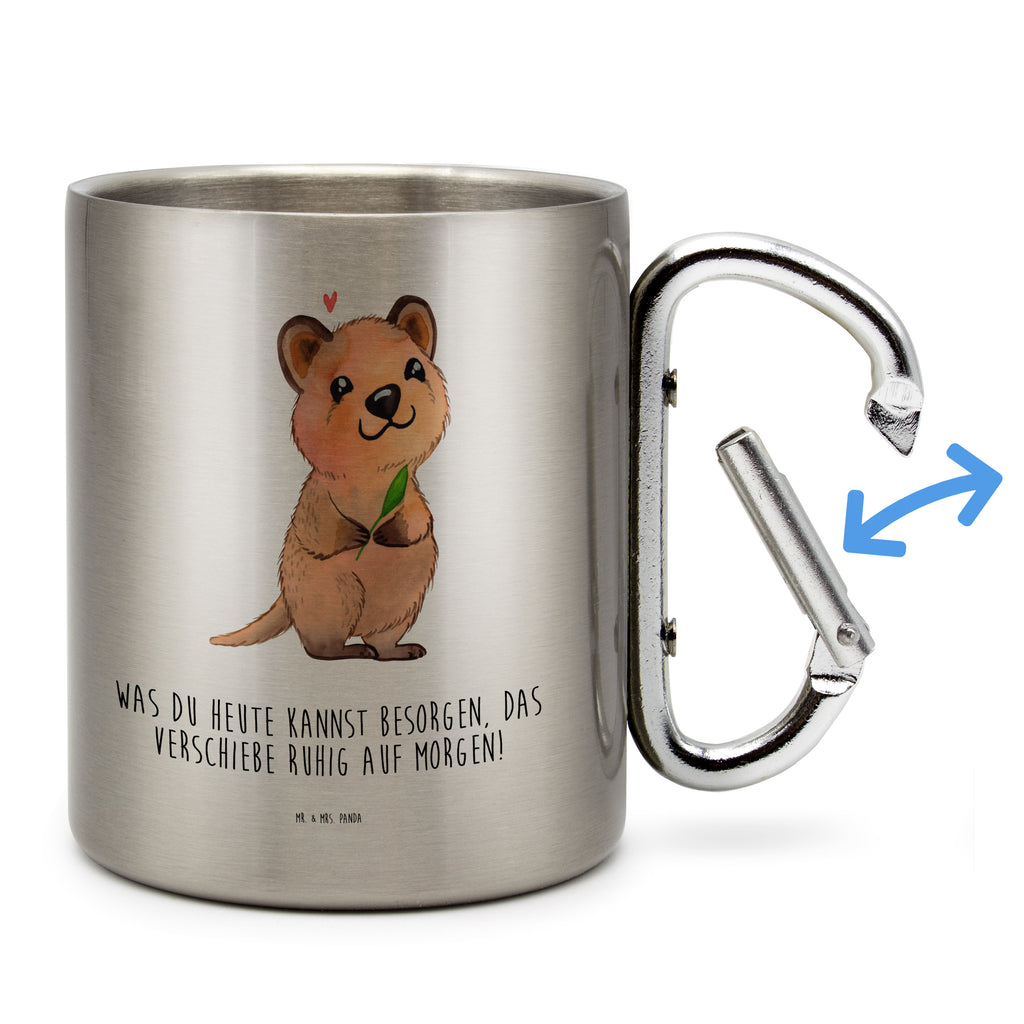 Edelstahlbecher Quokka Happy Edelstahltasse, Karabiner, Edelstahlbecher, Outdoor, Camping, Tasse, Becher, Tiermotive, Gute Laune, lustige Sprüche, Tiere, Quokka, Verschieben, Aufschieberitis, Lustiger Spruch, Niedliches Tier, Dinge erledigen