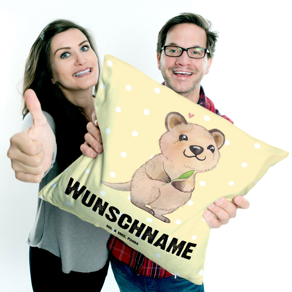 Personalisiertes Kissen Quokka Happy Kissen, personalisiert, Name, Wunschname, bedrucken, Kopfkissen, süße Tiermotive, gute Laune, lustige Sprüche, Tiere, Quokka, Verschieben, Aufschieberitis, Lustiger Spruch, Niedliches Tier, Dinge erledigen