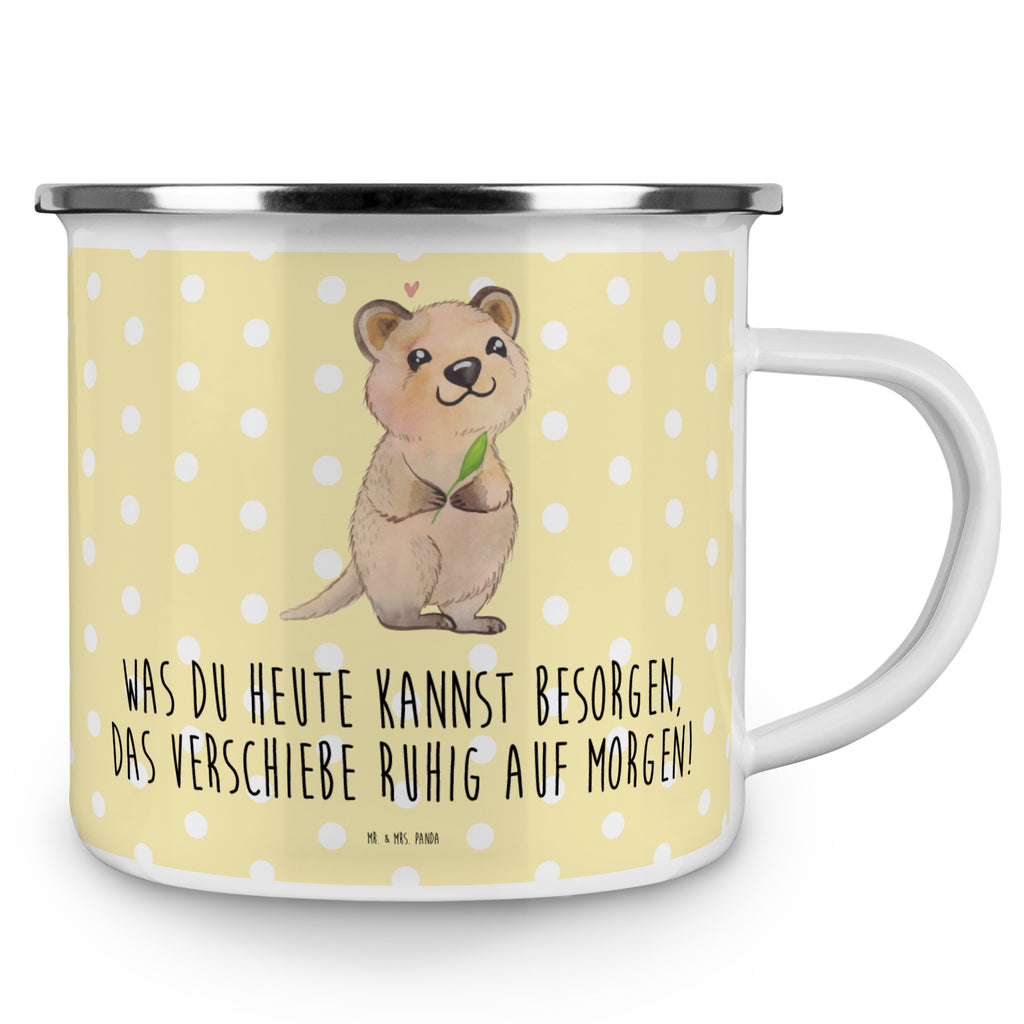 Camping Emaille Tasse Quokka Happy Campingtasse, Trinkbecher, Metalltasse, Outdoor Tasse, Emaille Trinkbecher, Blechtasse Outdoor, Emaille Campingbecher, Edelstahl Trinkbecher, Metalltasse für Camping, Kaffee Blechtasse, Camping Tasse Metall, Tiermotive, Gute Laune, lustige Sprüche, Tiere, Quokka, Verschieben, Aufschieberitis, Lustiger Spruch, Niedliches Tier, Dinge erledigen